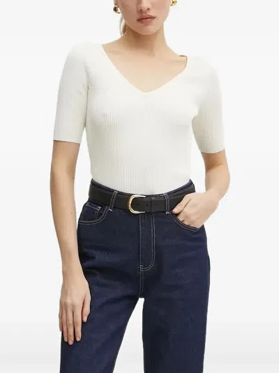 Hugo Boss Ribbed V-neck Top In Neutral