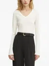 Hugo Boss Ribbed V-neck Top In White