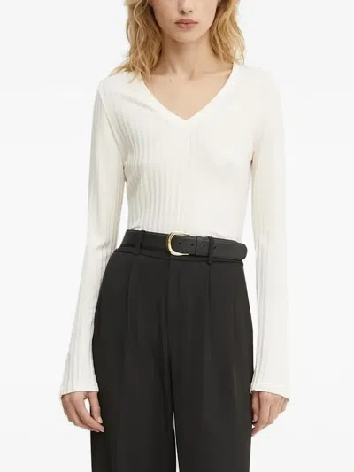 Hugo Boss Ribbed V-neck Top In White