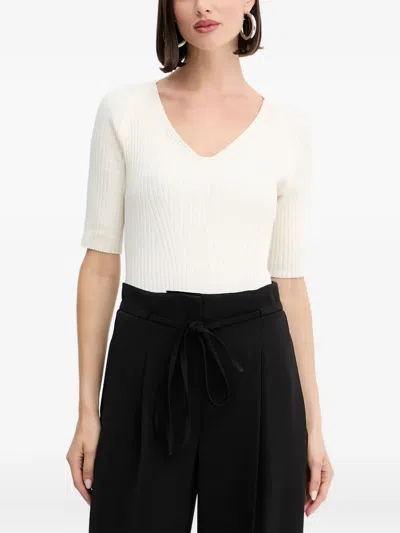 Hugo Boss Ribbed V-neck Top In White