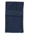Hugo Boss Ribbed Wool Hat Scarf Set In Blue