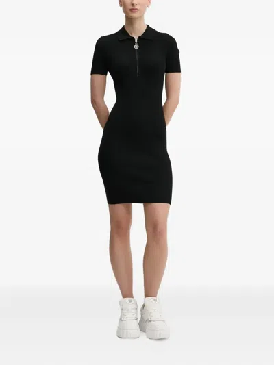 Hugo Boss Ribbed Zip-front Mini Dress In Black