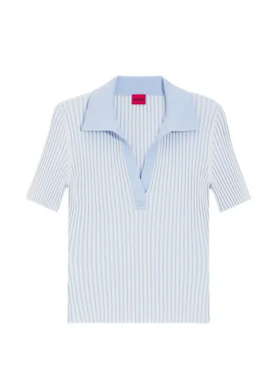 Hugo Boss Ribbed-knit Striped T-shirt In Blue