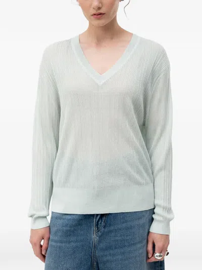Hugo Boss Ribbed-knit V-neck Sweater In Green
