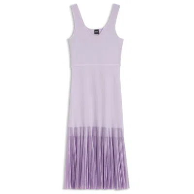 Hugo Boss Rib-knit Dress With Sheer Pleating In Purple
