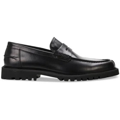 Hugo Boss Richayl Mens Lugged Sole Leather Loafers In Black