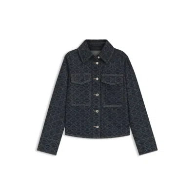 Hugo Boss Rigid-denim Jacket With Monogram Laser Print In Blue