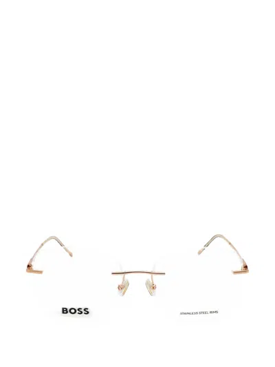 Hugo Boss Rimless Rectangle-shape Glasses In Gold