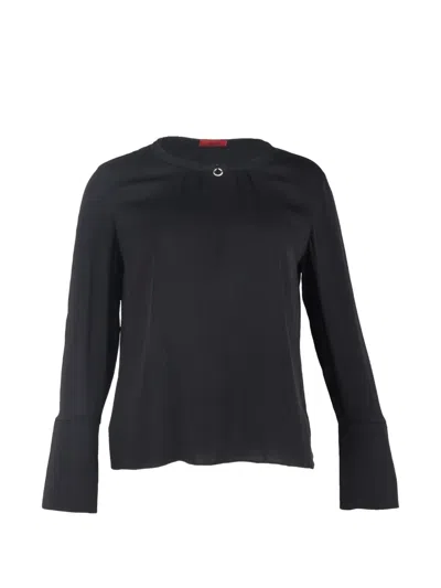 Pre-owned Hugo Boss Ring-embellished Long-sleeve Top In Black