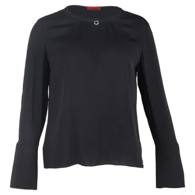 Hugo Boss Ring-embellished Long Sleeve Top In Black Polyester In Blue