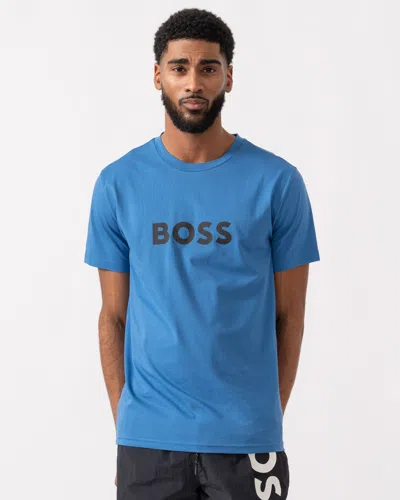 Hugo Boss Rn Relaxed Fit T-shirt With Contrast Logo In Blue