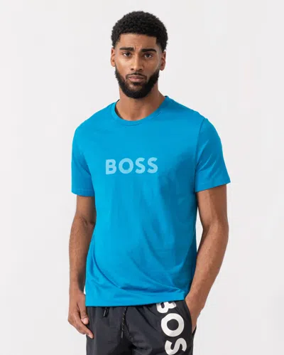 Hugo Boss Rn Relaxed Fit T-shirt With Contrast Logo In Blue