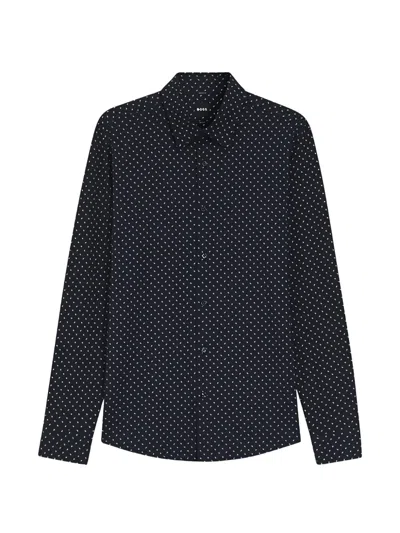 Hugo Boss Printed Slim-fit Shirt In A Cotton Blend In Black