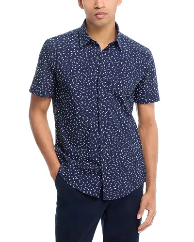 Hugo Boss Roan Slim Fit Printed Short Sleeve Shirt In Navy