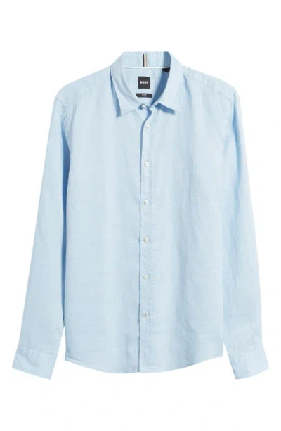 Hugo Boss Roan Slim Fit Stretch Linen Blend Button-up Shirt In Light Blue