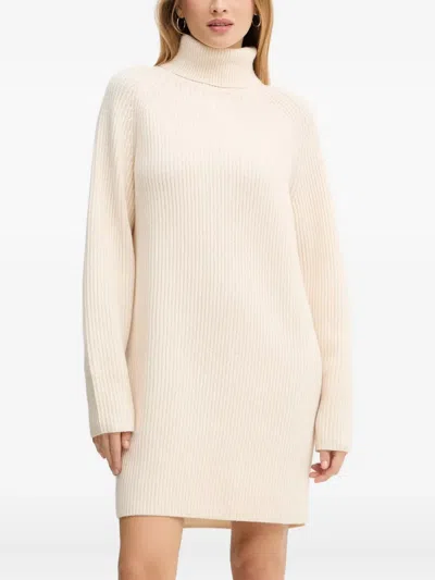 Hugo Boss Roll-neck Knitted Mini Dress In Neutral