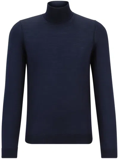 Hugo Boss Roll Neck Knitted Sweater In Blue