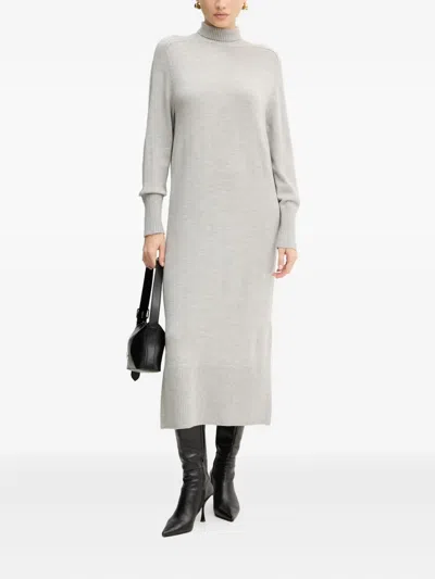Hugo Boss Roll-neck Midi Dress In Gray