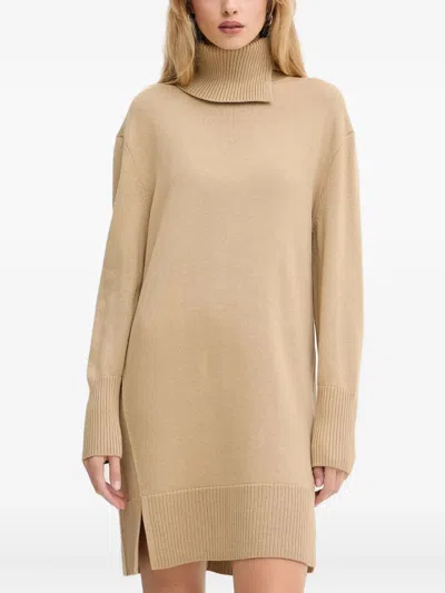 Hugo Boss Roll-neck Ribbed Mini Dress In Animal Print