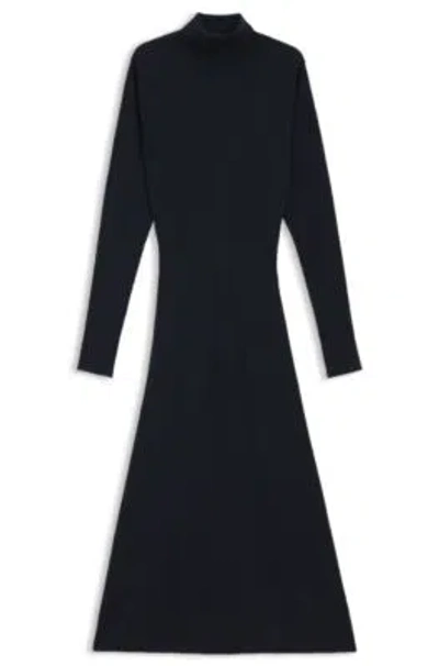 Hugo Boss Rollneck Sweater Dress In Virgin Wool In Blue