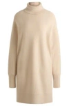 Hugo Boss Rollneck Sweater Dress In Wool And Cashmere In Light Yellow