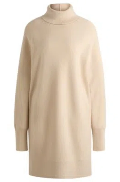 Hugo Boss Rollneck Sweater Dress In Wool And Cashmere In Light Yellow