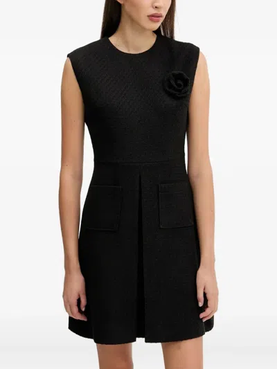 Hugo Boss Rose-embellished Front-pocket Mini Dress In Black