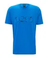 Hugo Boss Stretch-cotton Short-sleeved T-shirt With Logo Artwork In Blue