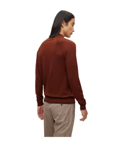 Hugo Boss Round Collar Long Sleeve Sweater In Brown