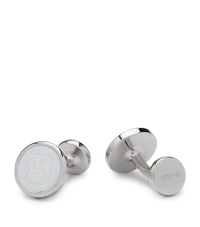 Hugo Boss Round Double B Cufflinks In Neutral