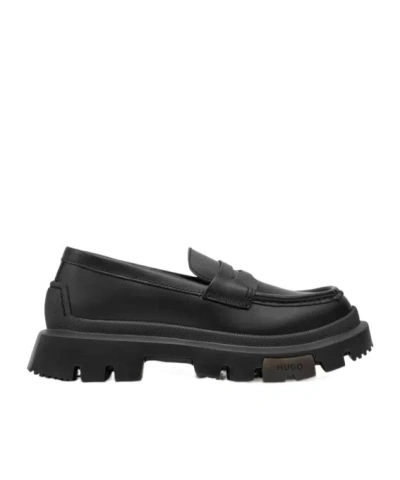 Hugo Boss Round Head Loafer Shoes In Black