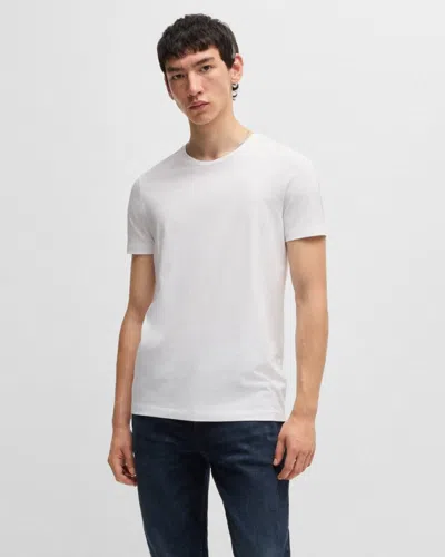 Hugo Boss Round Mens Two-pack Of Slim-fit T-shirts In Stretch Cotton Nos In White
