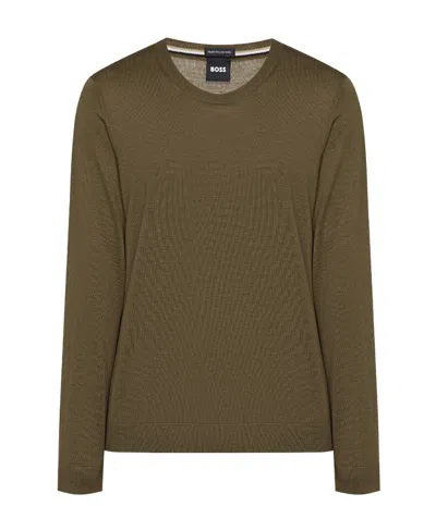 Hugo Boss Round-neck And Long-sleeved Sweater In Green