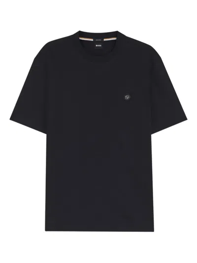 Hugo Boss Round-neck Appliqué T-shirt In Black