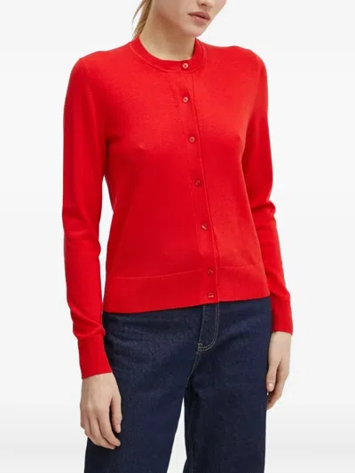 Hugo Boss Round-neck Buttoned Cardigan In Red