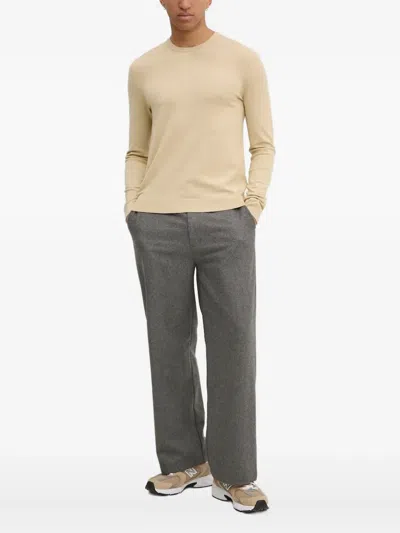 Hugo Boss Round-neck Long-sleeve Jumper In Neutral