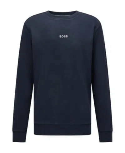 Hugo Boss Round-neck Long-sleeved Sports Sweater In Black