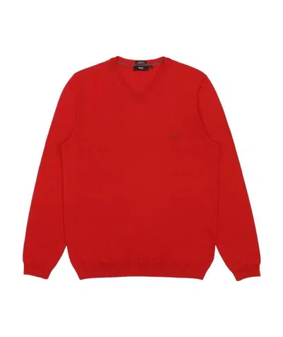 Hugo Boss Round-necked Logo Sweater In Red
