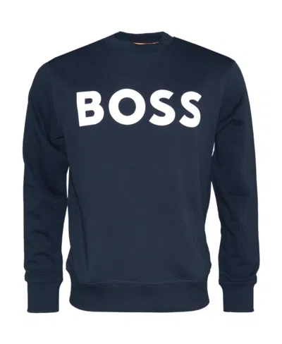 Hugo Boss Boss  Logo Printed Crewneck Sweatshirt In Blue