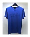 Hugo Boss Stretch-cotton Short-sleeved T-shirt With Logo Artwork In Blue
