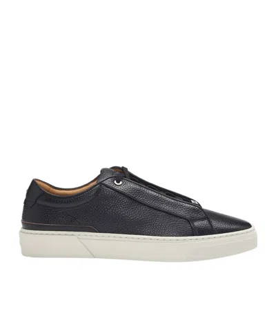 Hugo Boss Round Toe Low-top Casual Shoes In Dark Blue Leather