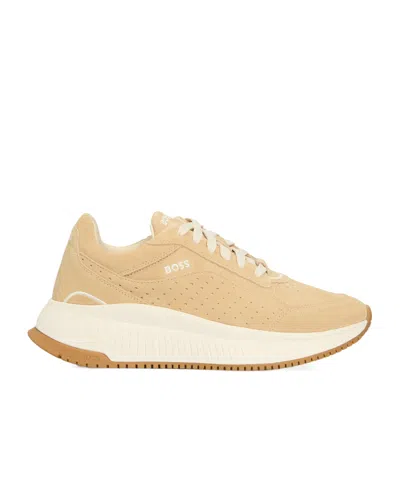 Hugo Boss Round Toe Low-top Sneakers In Brown