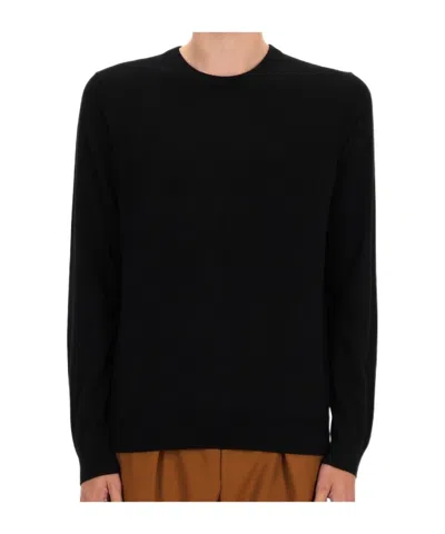 Hugo Boss Long Sleeve Ribbed Hem Round Neck Sweater In Black