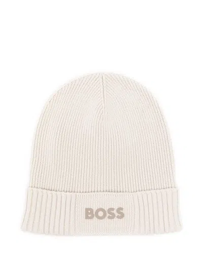 Hugo Boss Rubberised-logo Beanie In Neutrals