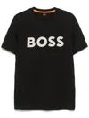 Hugo Boss Cotton-jersey T-shirt With Curved-logo Print In Black