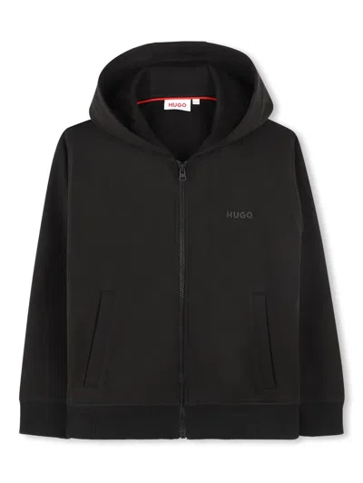 Hugo Boss Kids' Rubberised-logo Hoodie In Black