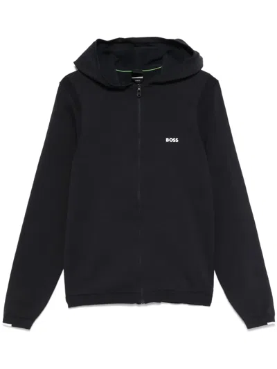 Hugo Boss Rubberised-logo Hoodie In Blue