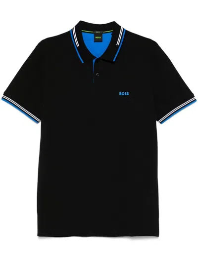 Hugo Boss Rubberised-logo Polo Shirt In Black