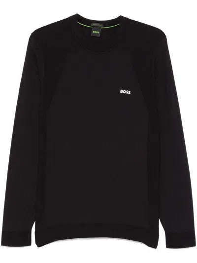 Hugo Boss Rubberised-logo Sweater In Black