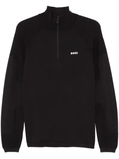 Hugo Boss Rubberised-logo Sweater In Black